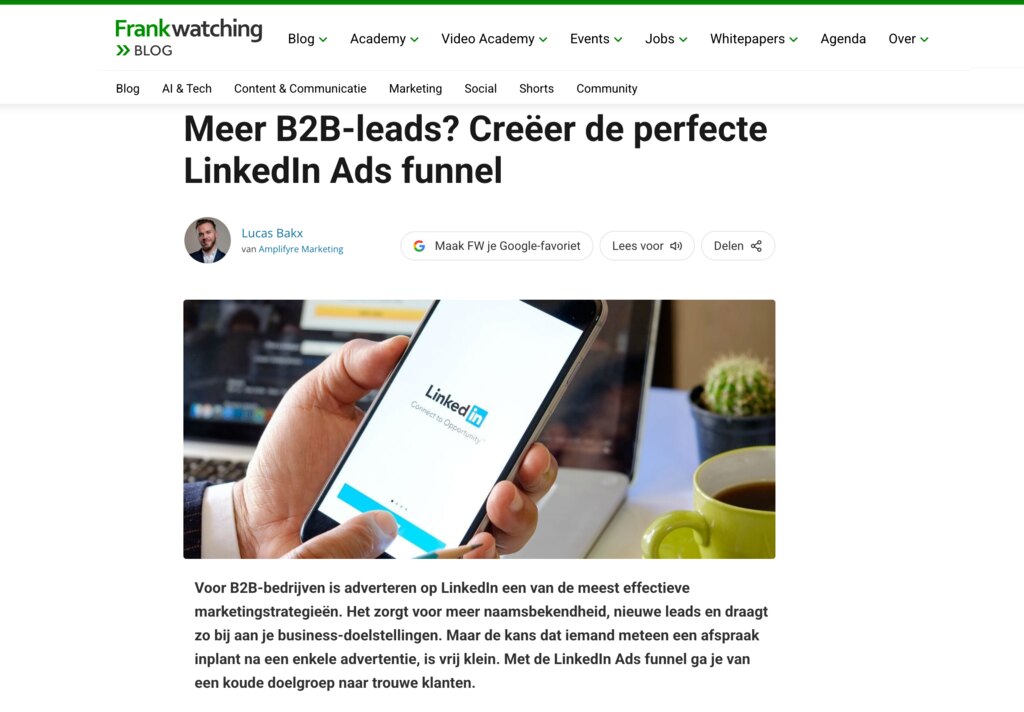 Frankwatching: Meer B2B-leads? Creëer de perfecte LinkedIn Ads funnel